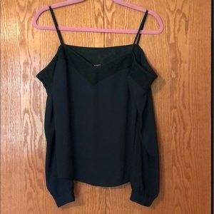 Worn once, emerald green exposed shoulder top